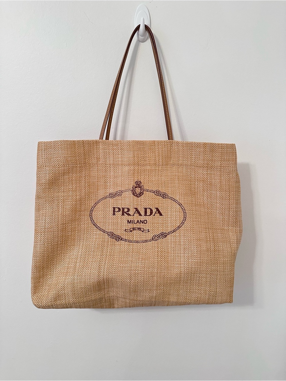 *NWT* Prada Beige Raffia Tote with Brown Leather Straps